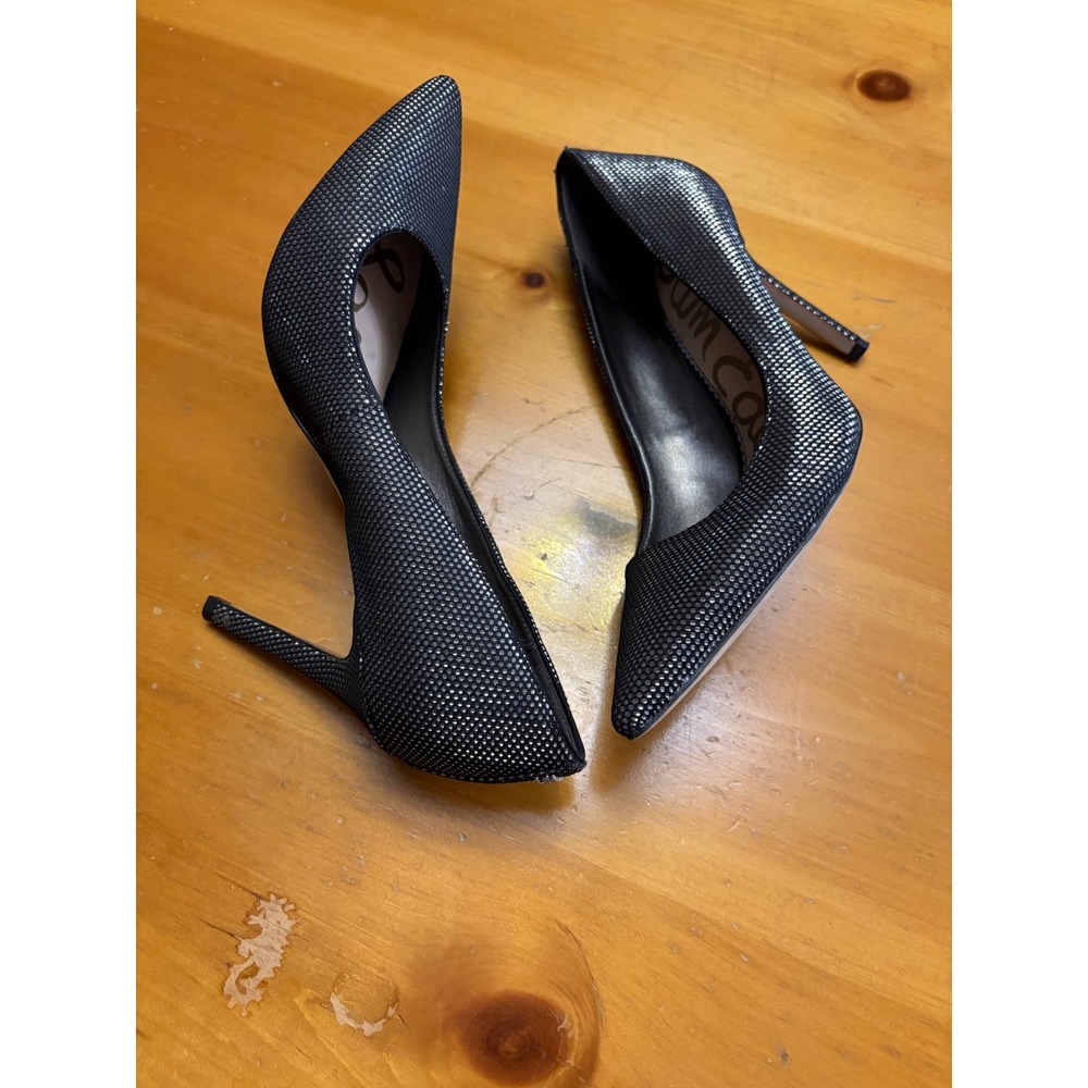 Sam Edelman Hazel Pumps Black Silver Shimmer Metallic Pointed Toe Stiletto 6.5